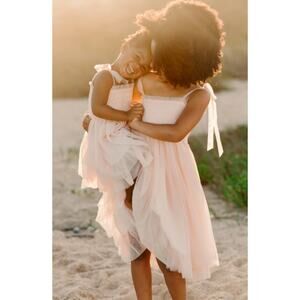 INDIE BLUE Boutique Isa Dress, Girls Tulle Dress w/ Adjustable Ribbon Bow Straps